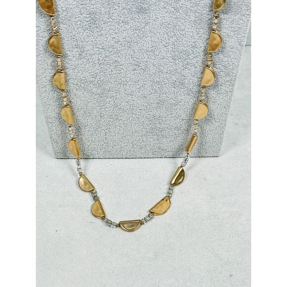 Chicos Necklace Beaded Scalloped Hammered Metal Gold Tone 38" Modern Jewelry - Picture 3 of 7